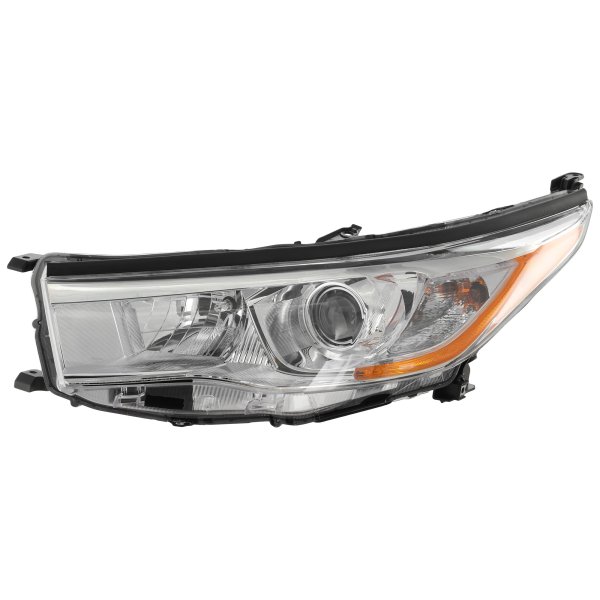 Headlight Assembly for Toyota Highlander 2014-2016, Left (Driver) Side, Halogen Light, Without Smoked Chrome Accent, Replacement