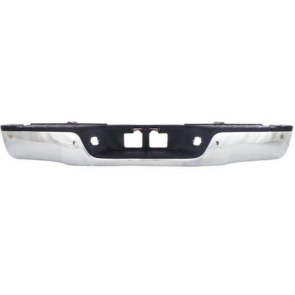 Step Bumper Face Bar and Pad for Toyota Tundra 2007-2013 with Pad Provision, Mounting Bracket, Chrome Finish, Parking Assist Sensor Holes, Fleetside, Excluding Rock Warrior Package, Replacement