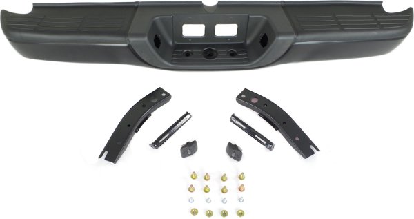 Step Bumper, Face Bar and Pad for Toyota Tundra 2000-2006, With Pad Provision, With Mounting Bracket, Powdercoated Black, Fleetside (Without Center Plugs), Replacement