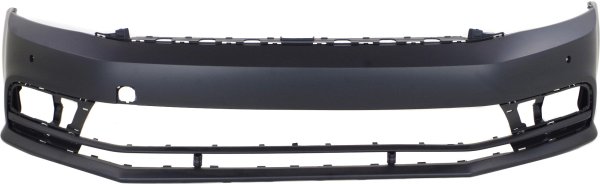 Front Bumper Cover for Volkswagen Jetta 2015-2018, Primed (Ready to Paint), Excluding GLI Model, Hybrid 2015-2016/Sedan, Without Headlight Washer Holes, With Park Assist Sensor Holes, Replacement