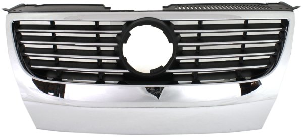 Chrome Shell/Black Insert Grille for 2006-2010 Volkswagen Passat without Parking Assist Sensor and Park Distance Control Holes, with Chrome Insert Molding, Replacement