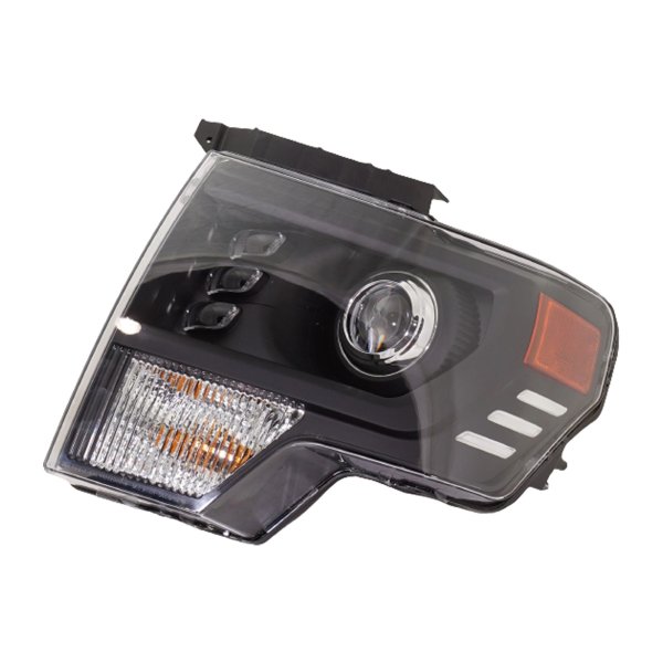 LED Projector Type Headlight Assembly for Ford F-150 2009-2014, Left (Driver), Black Trim, Excludes Raptor Model, Replacement