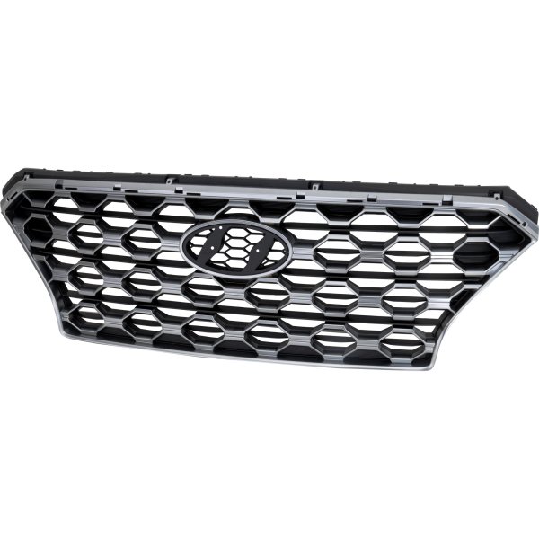 Grille for Hyundai SANTA FE 2019-2020, Painted Black Shell with Textured Dark Gray Insert, Without Front View Camera, Replacement