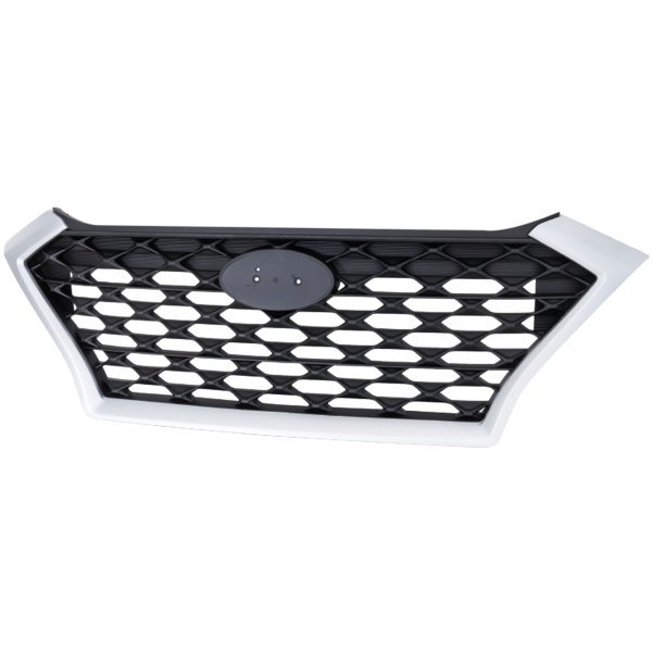 Grille for Hyundai Tucson 2019-2021, Painted Black with Silver Frame, without Camera Hole, Replacement