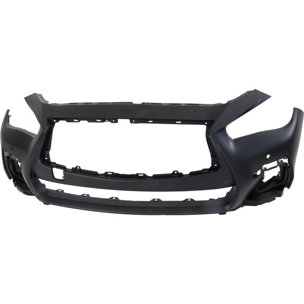 Front Bumper Cover for Infiniti Q50 2018-2023, Primed (Ready to Paint), Compatible with Red Sport 400, Signature Edition, Sport Models, with Object Sensor Holes, Replacement