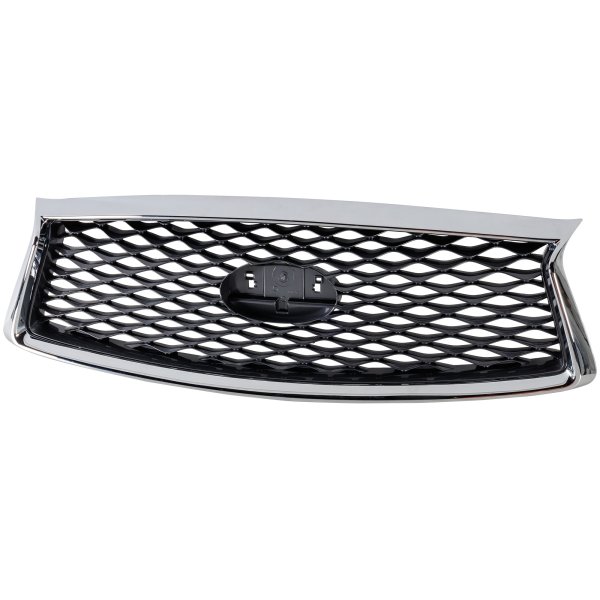 Grille for Infiniti Q50 2018-2020, Painted Dark Gray with Chrome Insert, Without Front View Camera, With Illuminated Emblem, Replacement