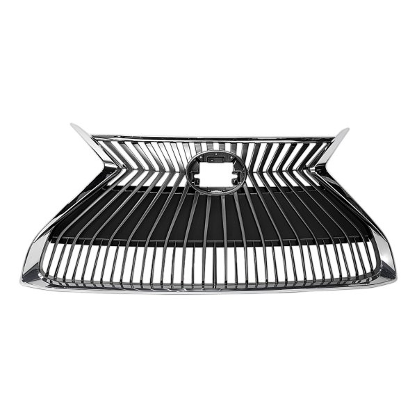 Grille for Lexus ES350/ES300h 2019-2021, Chrome Shell with Painted Silver Black Insert, without F Sport Package, Camera Hole, Park District Control Sensor Holes for North America/Japan Built Vehicles, Replacement