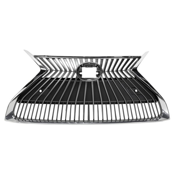 Chrome Shell Grille with Painted Silver Black Insert for 2019-2021 Lexus ES350/ES300h, without F Sport Package, Camera Hole, Parking District Control Sensor Holes, North America/Japan Built Vehicle, Replacement