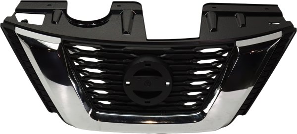 Grille for Nissan ROGUE 2017-2018, Textured Black/Chrome Molding, Replacement, Fit S, SL (USA-2017), SV Models (excluding Midnight Special Edition Package 2017) from Japan, Korea, USA and Hybrid Models 2017 with Pre-Collision System/Camera Hole