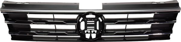 Painted Black Standard Style Grille for Volkswagen Tiguan 2018-2021 with Chrome Frame, Collision Warning, Replacement