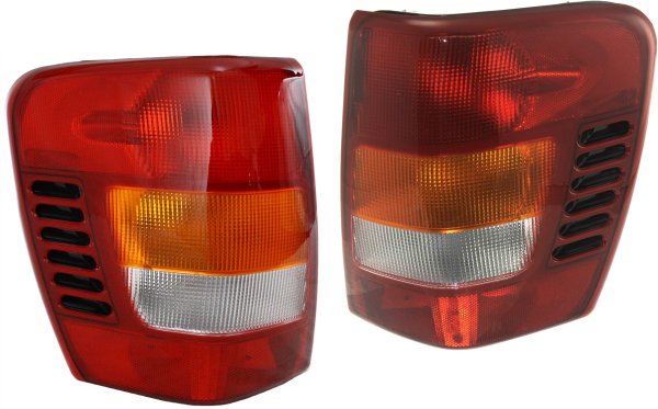 Tail Light Lens and Housing Pair/Set for 1999-2003 Jeep Grand Cherokee, Right (Passenger) and Left (Driver), Up to November 2001 Replacement