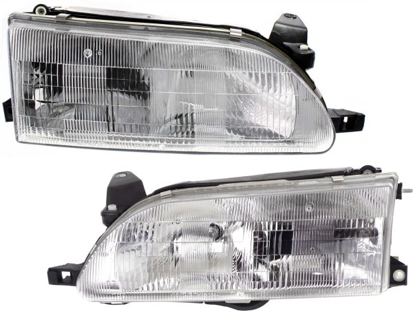 Pair/Set - Headlight Assembly for 1993-1997 Toyota Corolla, Halogen, Right (Passenger) and Left (Driver) Replacement