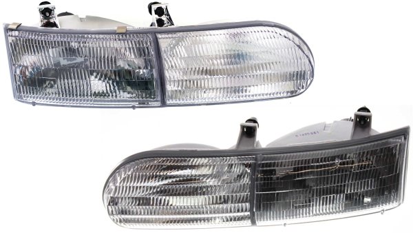 Headlight Assembly Pair/Set for 1992-1995 Ford Taurus, Right (Passenger) and Left (Driver), Halogen, Excludes SHO Model, Replacement