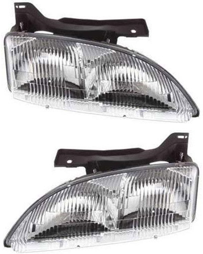 Pair/Set - Headlight Assembly for Chevrolet Cavalier 1995-1999, Right (Passenger) and Left (Driver), Halogen, Replacement