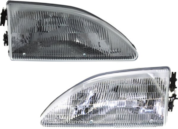 Headlight Assembly Pair/Set for Ford Mustang 1994-1998, Halogen, Right (Passenger) and Left (Driver), Replacement