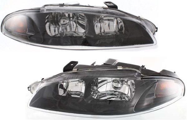 Headlight Assembly for Mitsubishi Eclipse 1997-1999, Halogen, Right (Passenger) and Left (Driver), Replacement Pair/Set