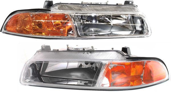 Headlight Assembly Pair/Set for 1995-2000 Dodge Stratus, Right (Passenger) and Left (Driver) Halogen with Improved Pattern Beam, Replacement