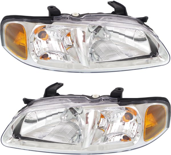 Headlight Assembly Pair/Set for Nissan Sentra 2000-2001, Right (Passenger) and Left (Driver), Halogen Replacement