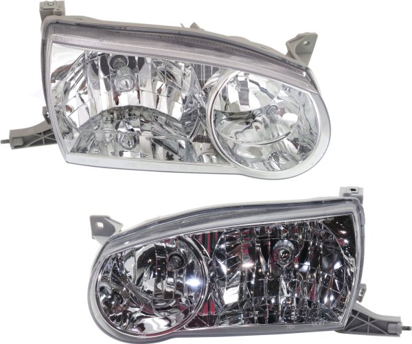 Headlight Assembly Pair/Set for 2001-2002 Toyota Corolla, Right (Passenger) and Left (Driver), Halogen Replacement