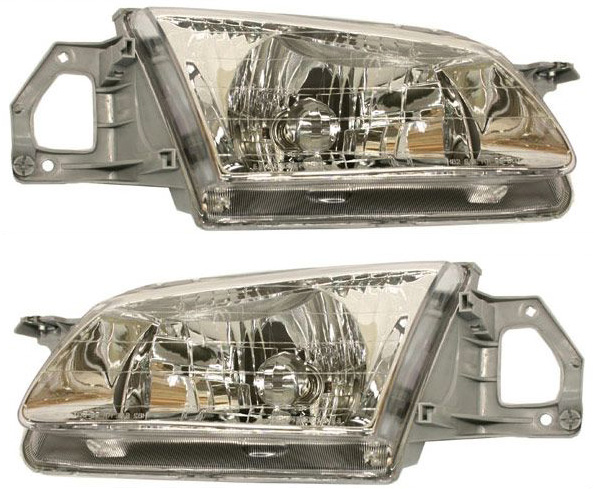 Headlight Assembly Pair/Set for 1999-2000 Mazda Protege, Includes Right (Passenger) and Left (Driver) Side, Halogen Replacement