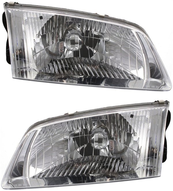Headlight Assembly Pair/Set for Mazda 626 2000-2002, Right (Passenger) and Left (Driver), Halogen, Without Bracket, Replacement