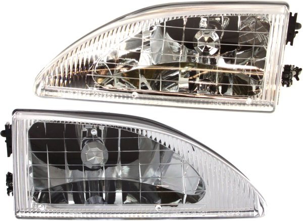 Headlight Assembly Pair/Set for Ford Mustang Cobra Model, 1994-1998, Right (Passenger) and Left (Driver), Halogen, Replacement