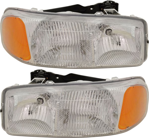 Headlight Assembly Pair/Set for GMC Sierra 1999-2007, Right (Passenger) and Left (Driver), Halogen Replacement