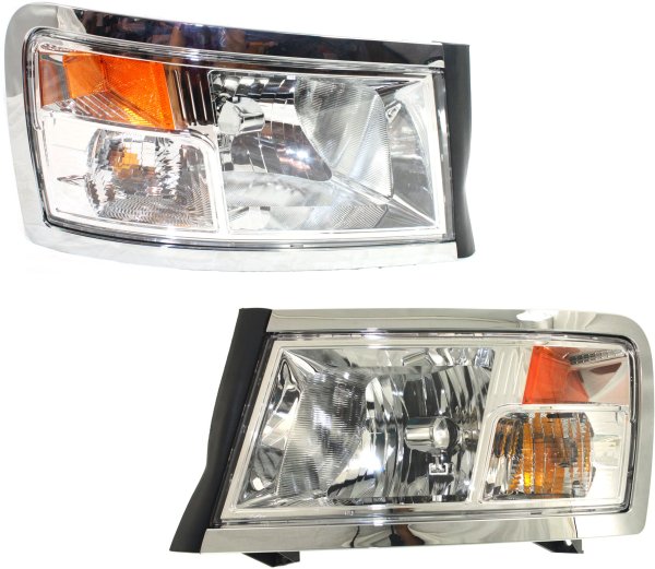 Headlight Assembly Pair/Set for Dodge Dakota 2008-2011, Right (Passenger) and Left (Driver), Halogen, Chrome Interior, Replacement