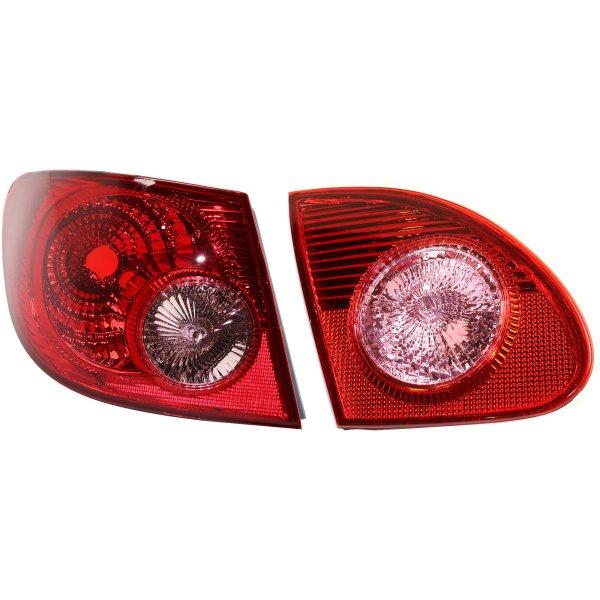 Tail Light Set for 2005-2008 Toyota Corolla, Left (Driver), Inner and Outer, Halogen Replacement