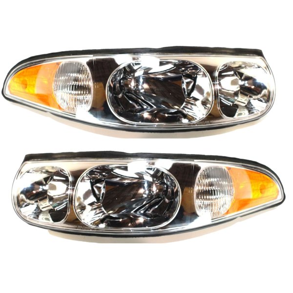 Headlight Assembly Pair/Set for 2000 Buick Lesabre Custom Model, Includes Right (Passenger) and Left (Driver) Halogen Headlights with Smooth High Beam Surface, Replacement