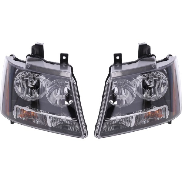 Headlight Assembly for 2007-2014 Chevrolet Tahoe, Composite, Halogen, Right (Passenger) and Left (Driver), Replacement Pair/Set