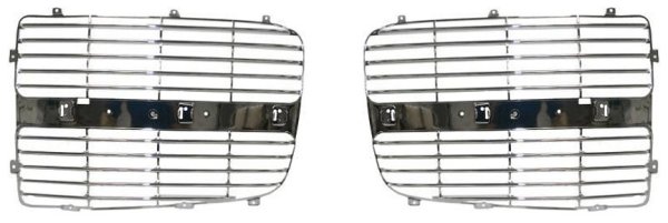 Grille Insert Pair/Set for 2002-2005 Dodge Full Size Pickup, Right (Passenger) and Left (Driver) Horizontal Bar, Chrome Replacement