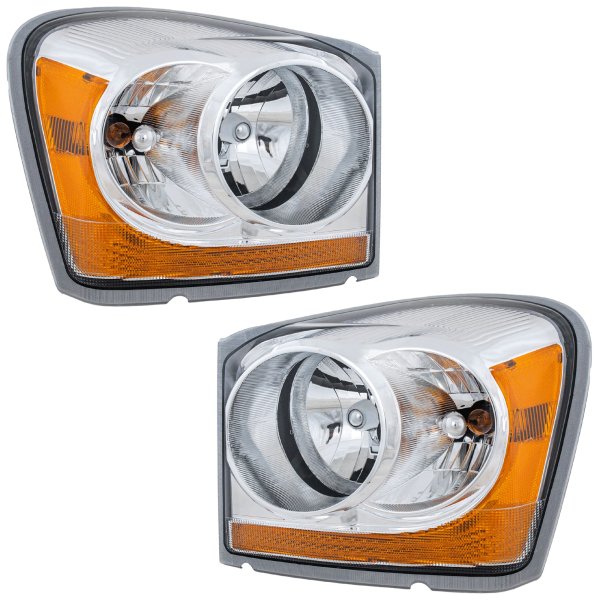 Headlight Assembly Pair/Set for 2004-2005 Durango, Right (Passenger) and Left (Driver), Halogen, Chrome Interior, Replacement
