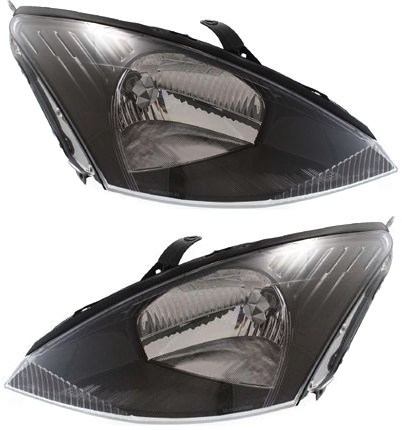 Headlight Assembly Pair/Set for 2003-2004 Ford Focus, Right (Passenger) and Left (Driver), Halogen, Gray Interior, Excluding SVT Models, Replacement