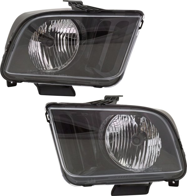 Headlight Assembly Pair/Set for 2005-2006 Ford Mustang, Right (Passenger) and Left (Driver), Halogen, Replacement
