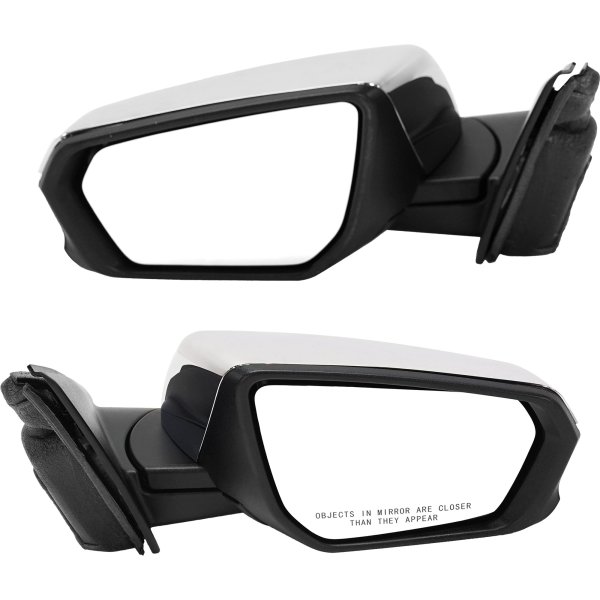 Mirror Pair/Set for 2018-2023 Terrain/Equinox, Denali Model, Right (Passenger) and Left (Driver), Power, Manual Folding, Heated, Chrome, Without Blind Spot Detection and Signal Light, Replacement
