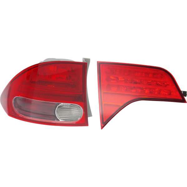 Tail Light Set for 2006-2008 Honda Civic Sedan, Inner and Outer, Halogen, Left (Driver) Side Replacement