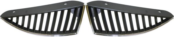 Grille Pair/Set for 2004-2005 Mitsubishi Lancer Sedan, Right (Passenger) and Left (Driver), Chrome Shell/Silver-Black Insert, 11 Strip, Excludes Eclipse Model - Replacement