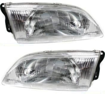 Headlight Assembly for 1998-1999 Mazda 626, Right (Passenger) & Left (Driver), Halogen, Complete Pair/Set, Replacement