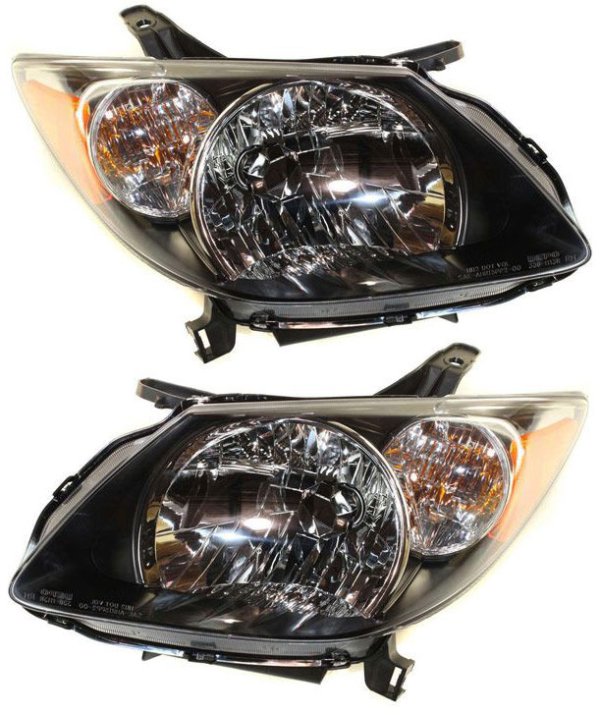 Headlight Assembly for VIBE 2003-2004, Right (Passenger) and Left (Driver), Halogen Lighting, Black Interior, Replacement Pair/Set