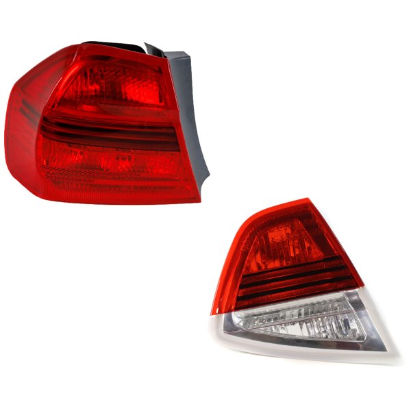 Tail Light Set for BMW 3-Series 2006-2008, Left (Driver), Inner and Outer, Halogen, Sedan - Replacement
