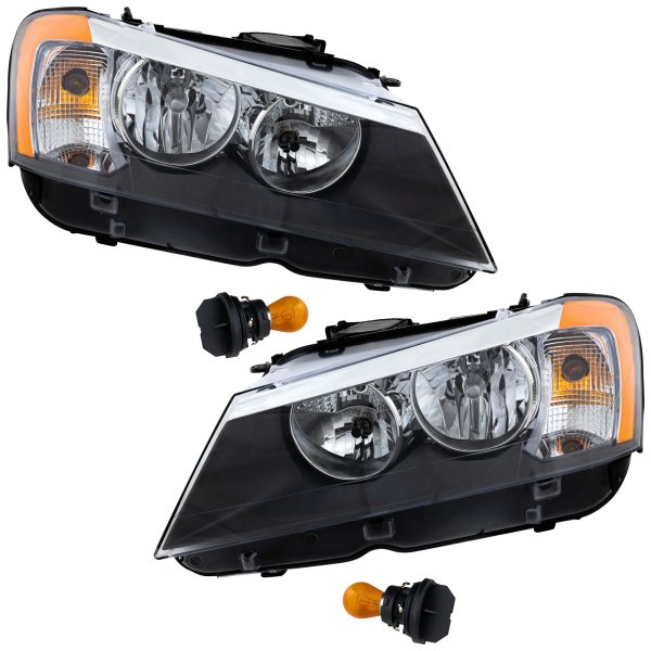 Headlight Assembly for BMW X3 2011-2014, Right (Passenger) and Left (Driver) Halogen Light Replacement Pair/Set