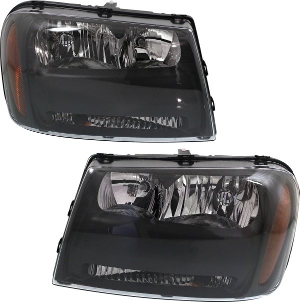 Pair/Set - Headlight Assembly for 2006-2009 Chevrolet Trailblazer LT Model, Composite, Halogen, Right (Passenger) and Left (Driver), Replacement
