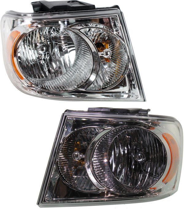 Headlight Assembly Pair/Set for 2007-2009 Dodge Durango, Right (Passenger) and Left (Driver), Halogen, Chrome Interior, Replacement