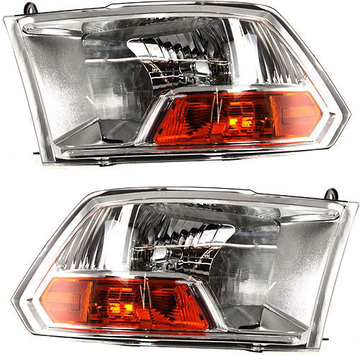 Headlight Assembly Pair/Set for Dodge RAM Full Size P/U 2009-2018, Right (Passenger) and Left (Driver), Halogen, without Quad Lights, Code LMA Replacement