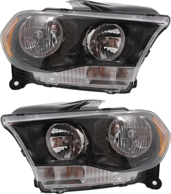 Pair/Set - Headlight Assembly for Dodge Durango 2011-2013, Halogen, Right (Passenger) and Left (Driver), Black Interior, Replacement
