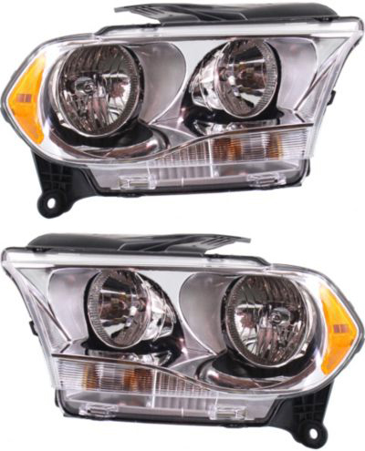 Headlight Assembly Pair/Set for Dodge Durango 2011-2013, Right (Passenger) and Left (Driver), Halogen, Chrome Interior, Replacement