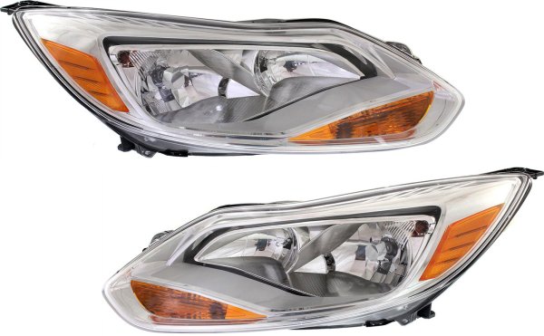Pair/Set - Headlight Assembly for Ford Focus 2012-2014, Right (Passenger) and Left (Driver), Halogen, S/SE/SEL Models, Hatchback/Sedan, Replacement