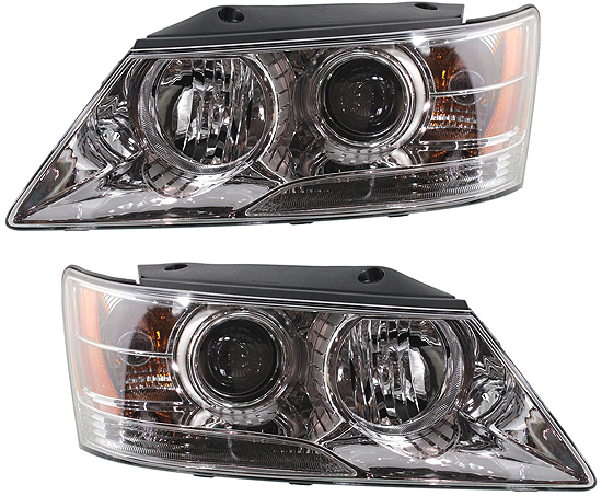 Headlight Assembly for 2009-2010 Hyundai Sonata, Right (Passenger) and Left (Driver) Side, Halogen, Replacement Pair/Set 