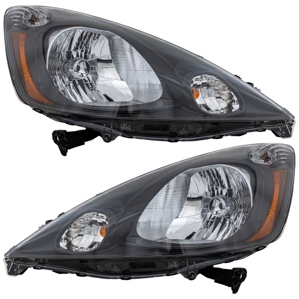 Headlight Assembly Pair/Set for 2009-2014 FIT Models, Right (Passenger) & Left (Driver) Side, Halogen, Dark Gray Interior, Suitable for Base/DX/LX, Replacement